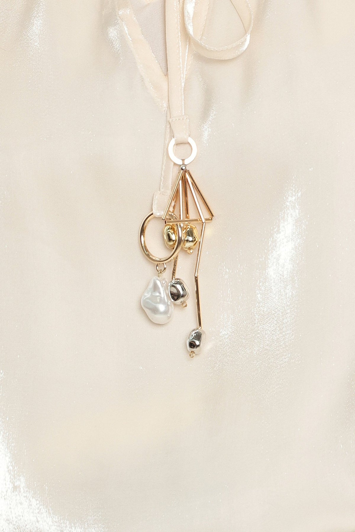 Pearl Charm Tie Front Peasant Top in champagne, alternate view