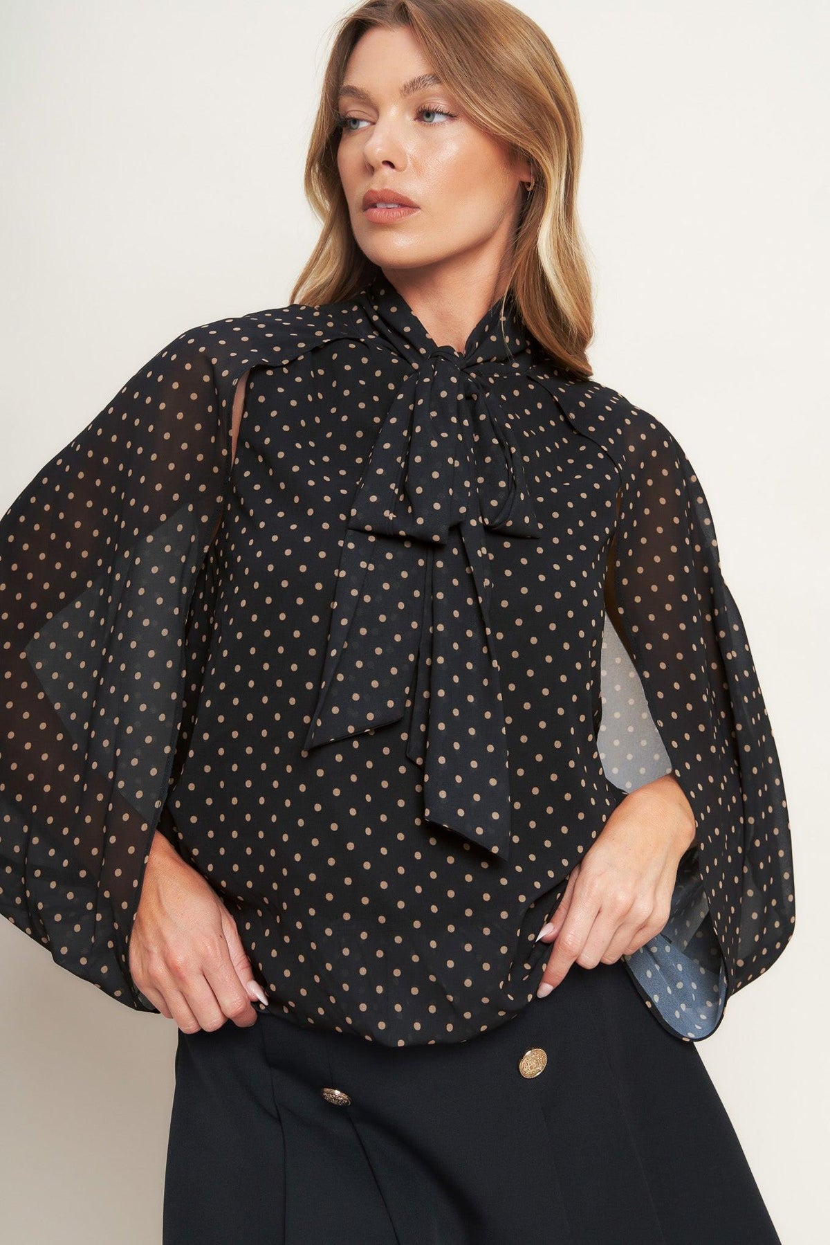 Midnight Dot Chic Woven Top - front view
