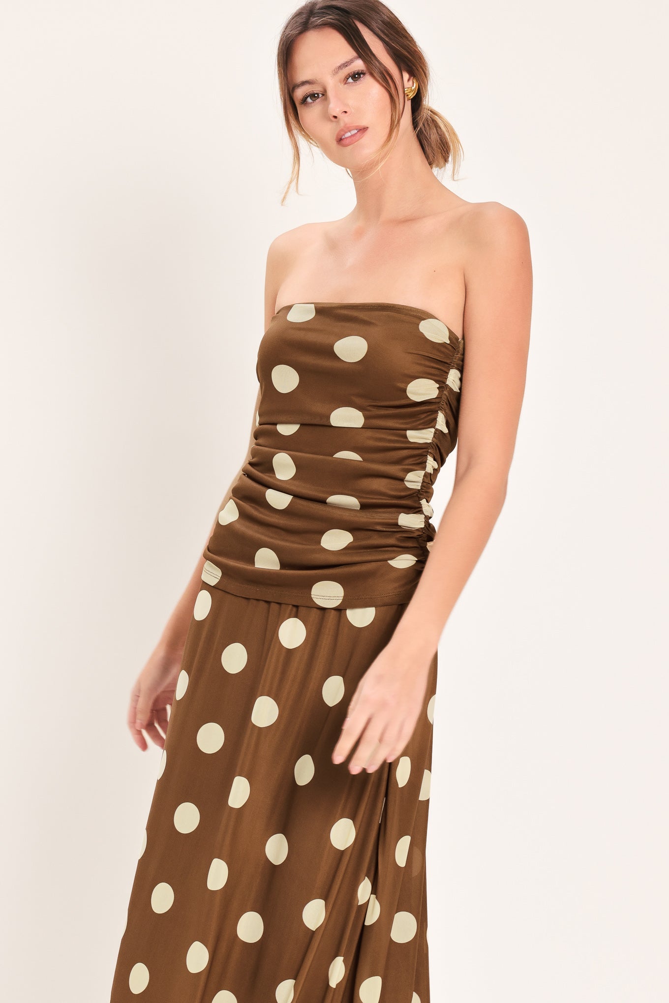 French Girl Polka Dot Power Mesh Tube Top - side view