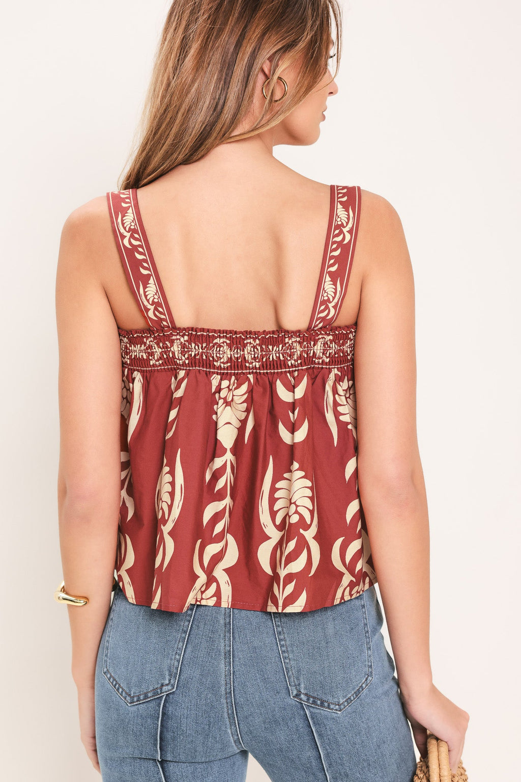 WAIKIKI SUNSET TOP in Burgundy print, 100% cotton sleeveless top