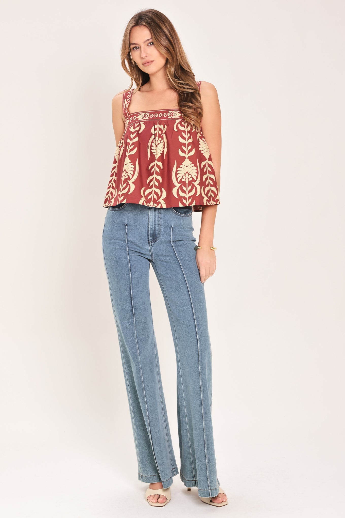 WAIKIKI SUNSET TOP in Burgundy print, 100% cotton sleeveless top