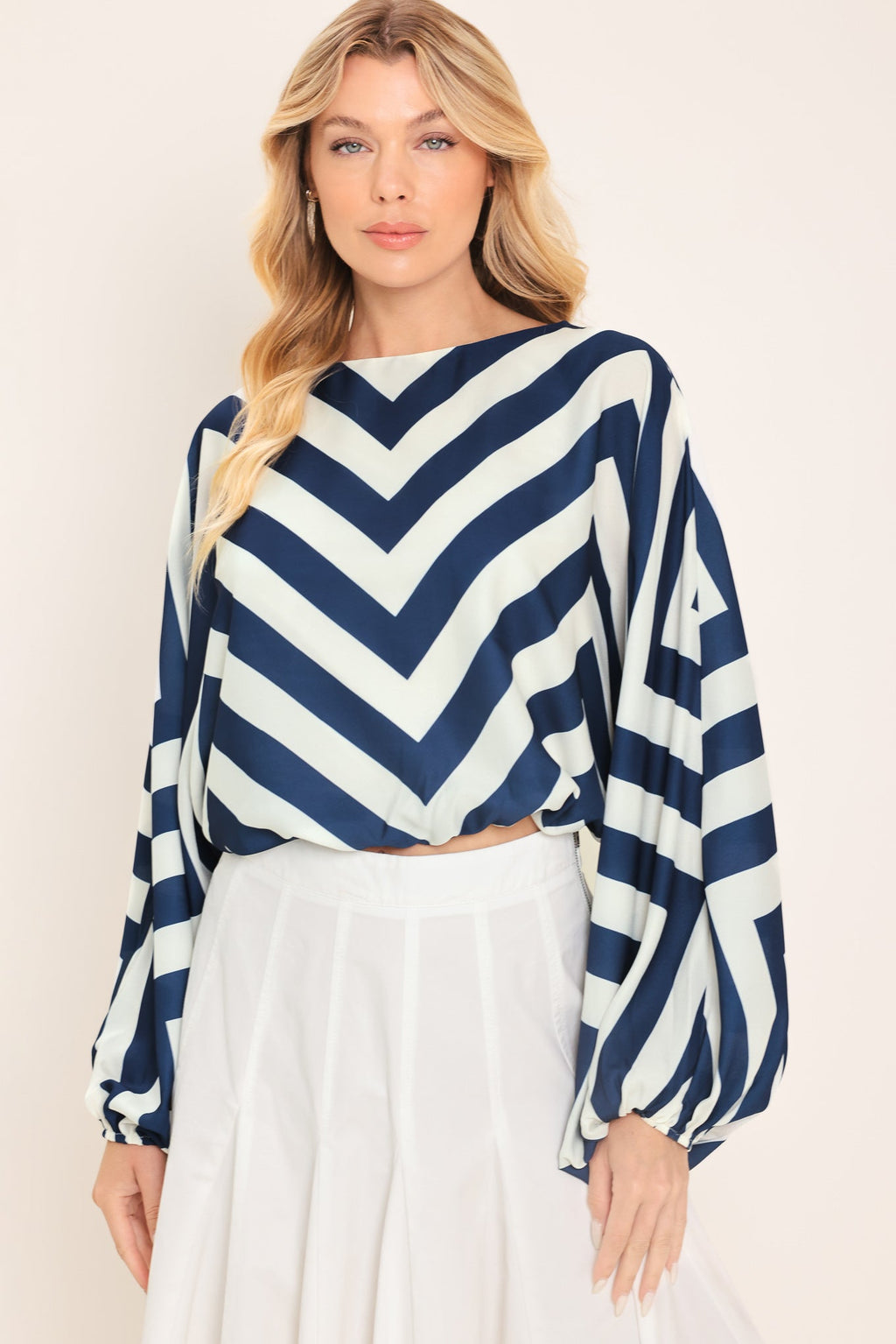 St. Tropez Stripe Woven Top - close up of chevron stripe woven fabric