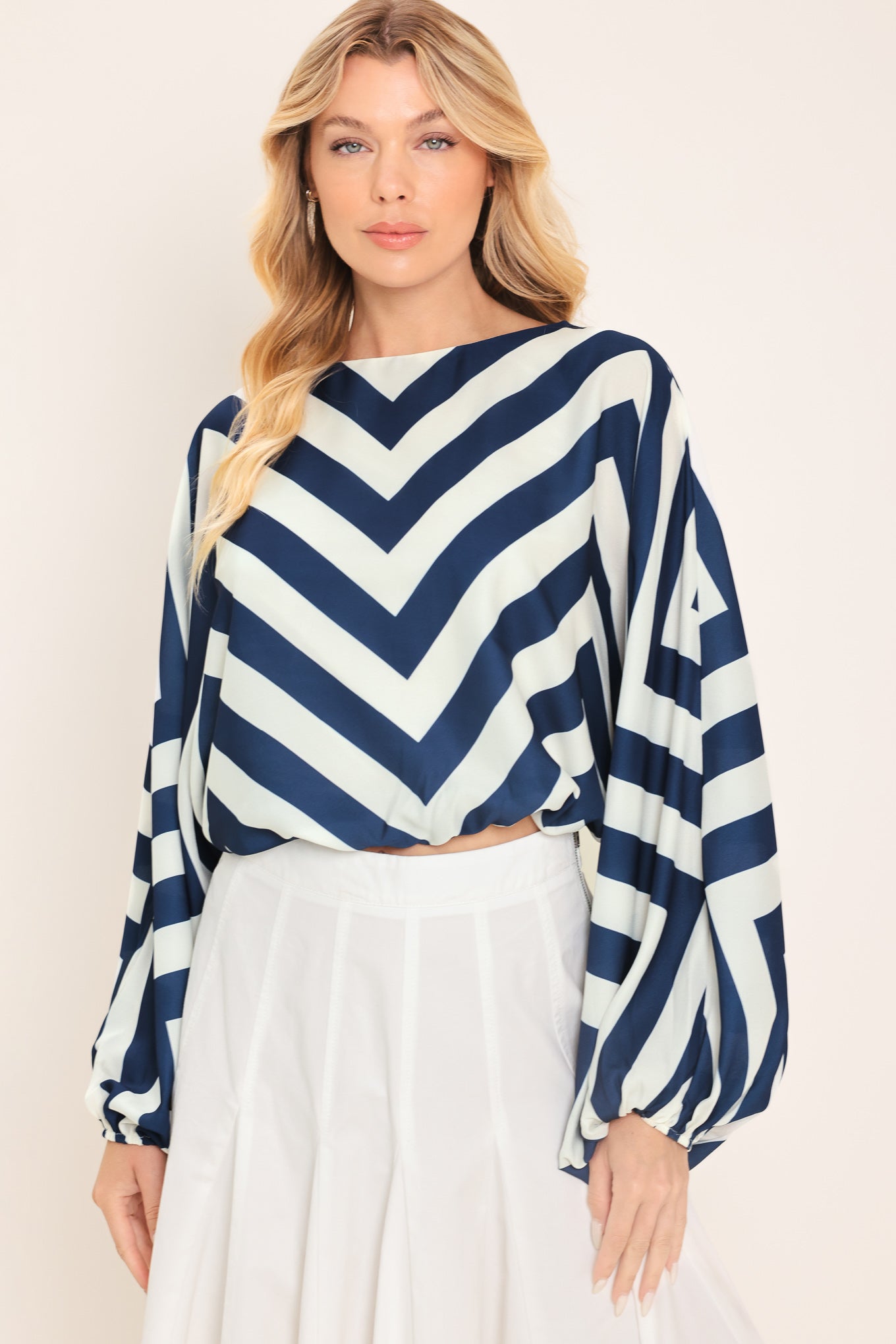 St. Tropez Stripe Woven Top - close up of chevron stripe woven fabric