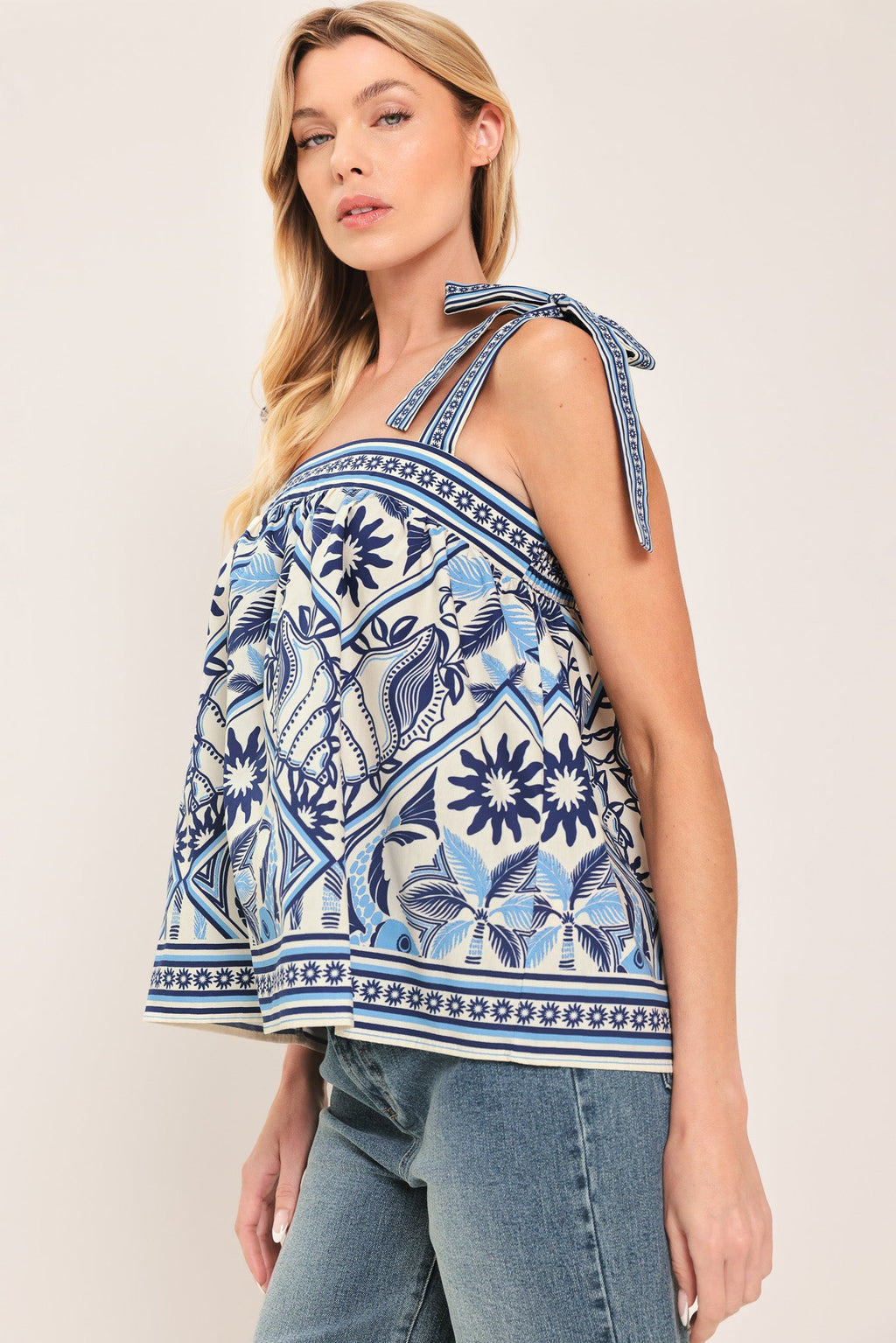 Capri Coast Tie-Strap Woven Top - styled casual summer outfit view