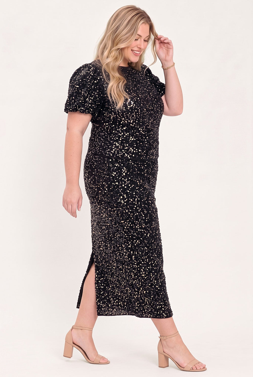 Black sequin bubble sleeve top - view 9