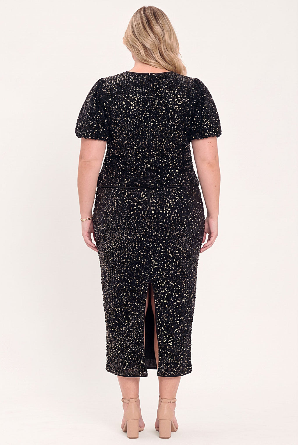 Black sequin bubble sleeve top - view 8