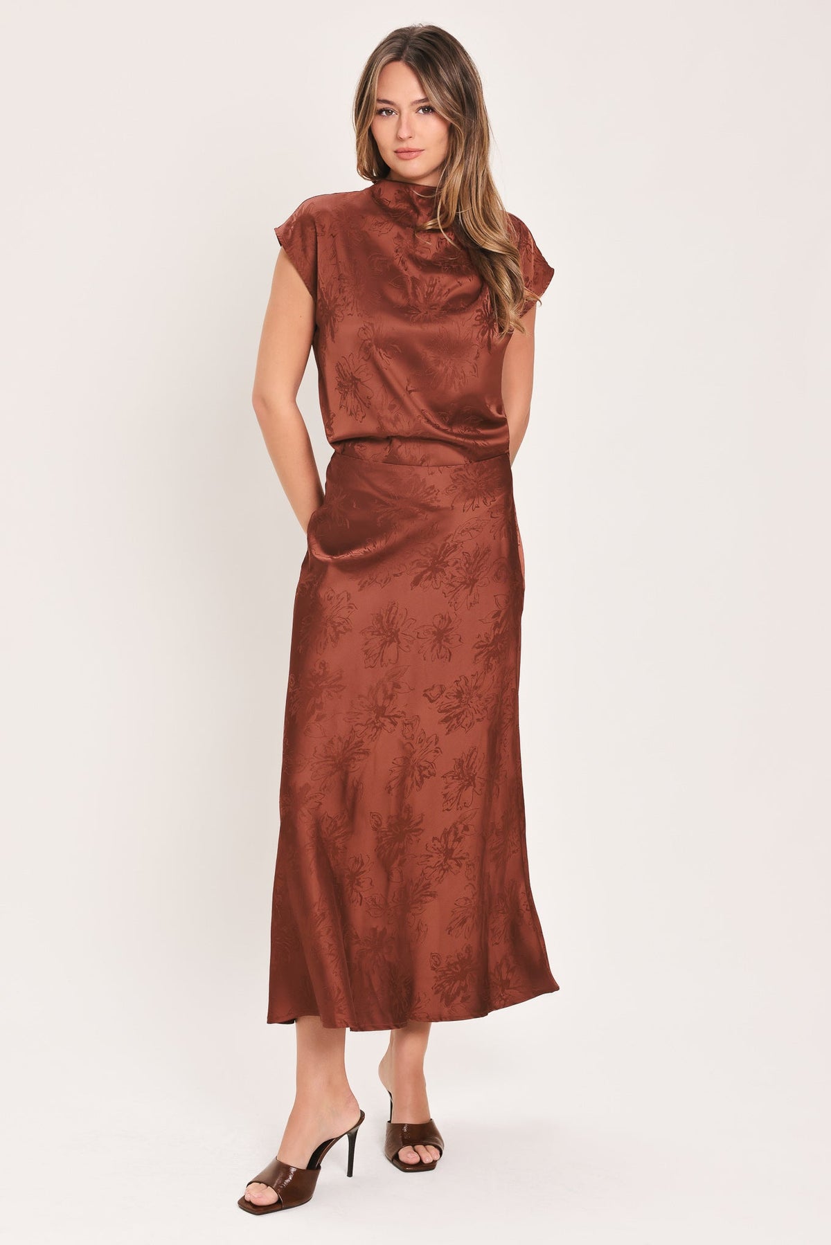 Jacquard satin funnel-neck top - view 3