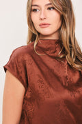 Jacquard satin funnel-neck top - view 2