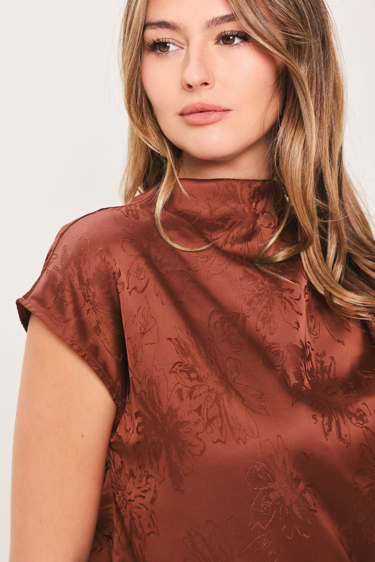 Jacquard satin funnel-neck top - view 2