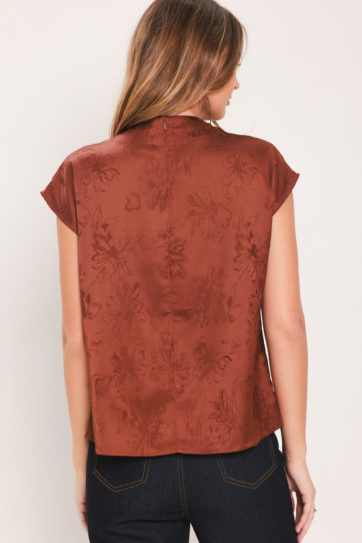 Jacquard satin funnel-neck top - view 7