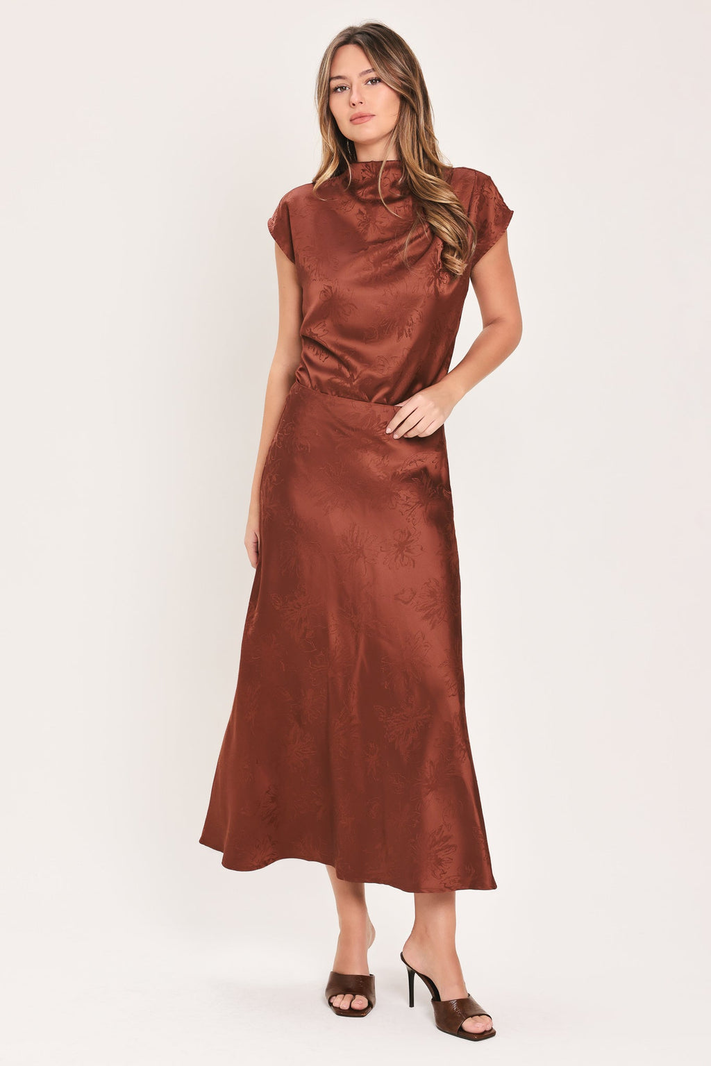 Jacquard satin funnel-neck top - view 5