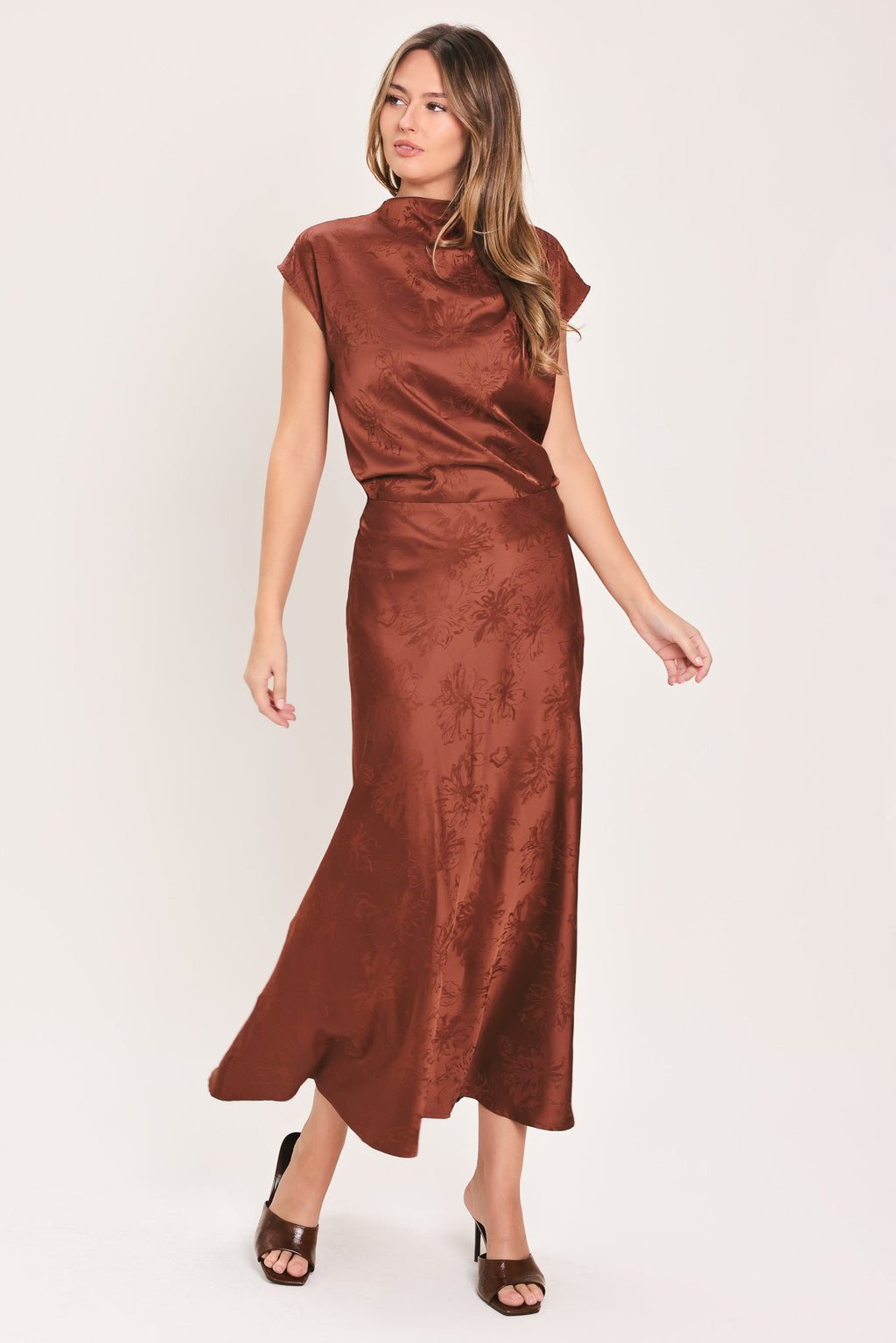 Jacquard satin funnel-neck top - view 6