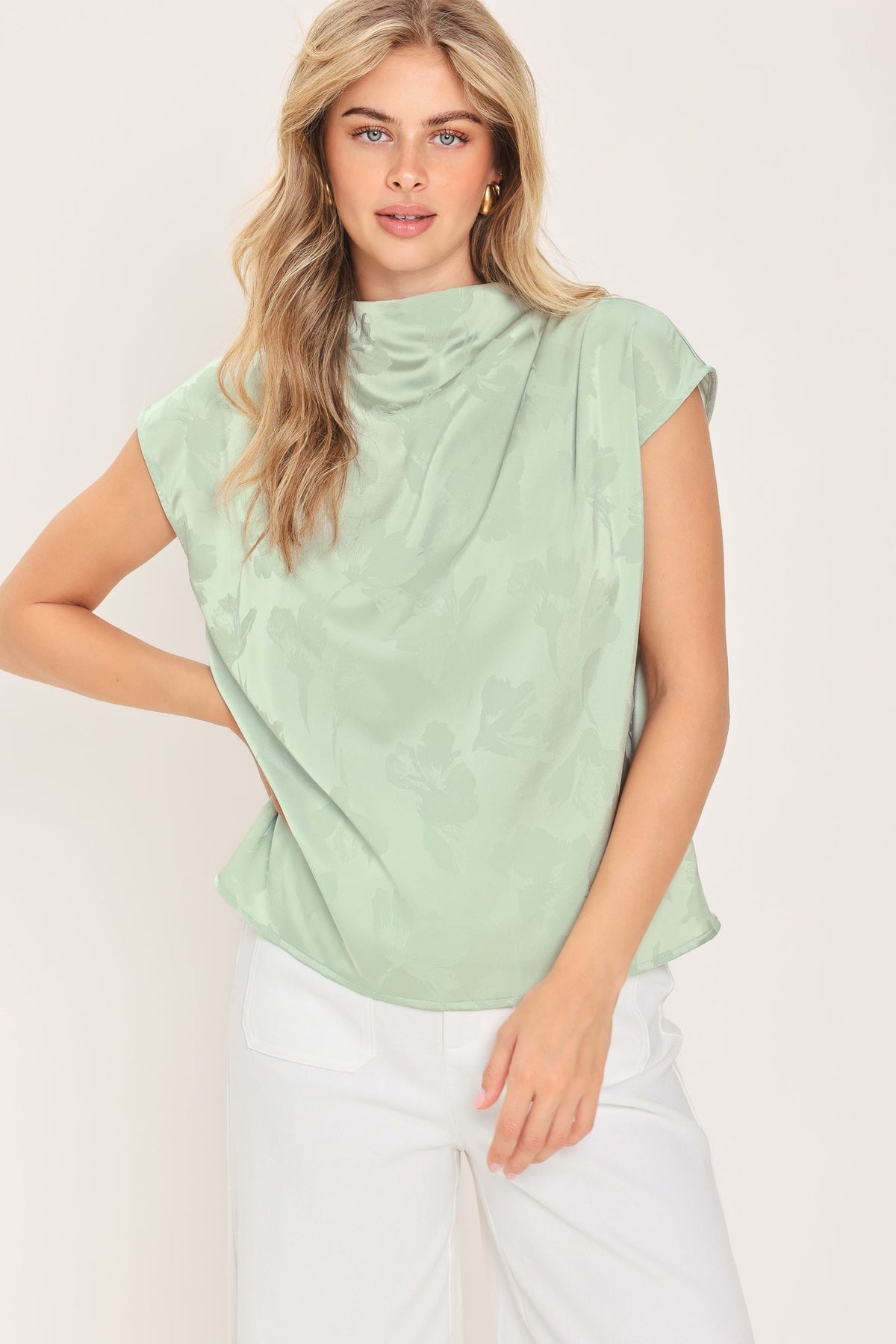 Jacquard satin funnel-neck top - view 8