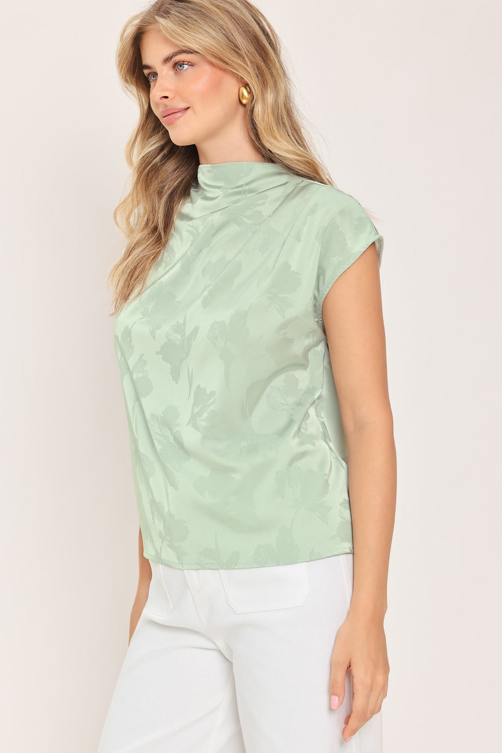 Jacquard satin funnel-neck top - view 9