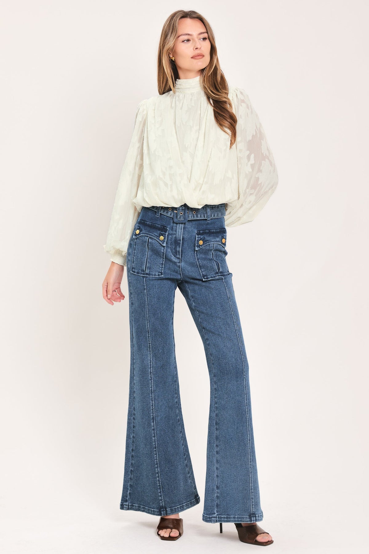 Ivory Cloud Jacquard Wrap Top in cream, side view
