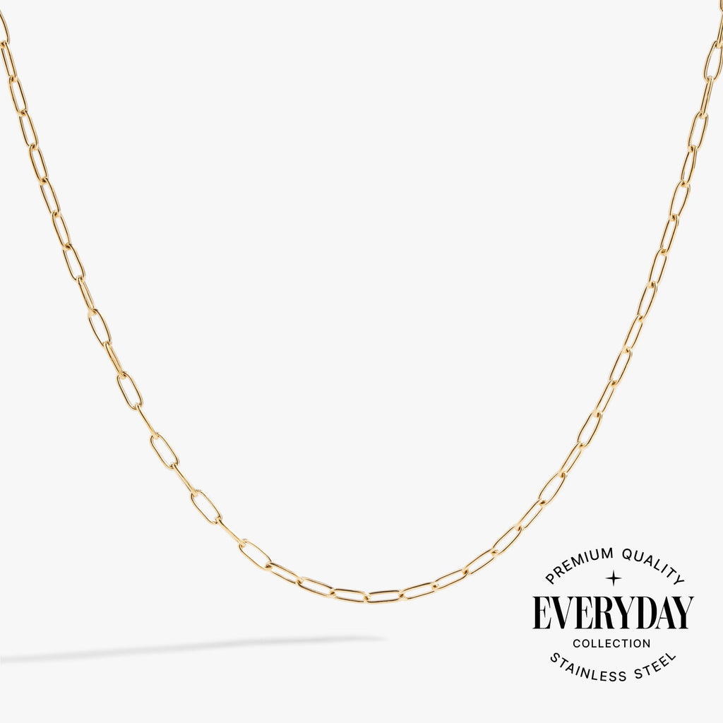 Paperclip Charm and Layering Necklace in Stainless Steel Gold - paperclip chain layering necklace