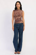 Sleeveless Fitted Mesh Top in brown, side view