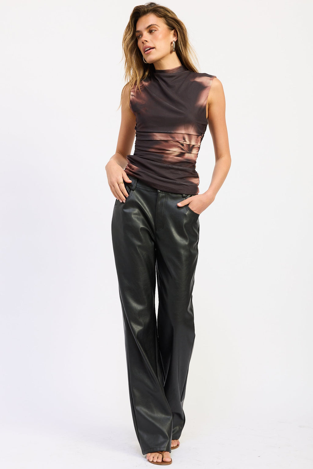 Dark brown sleeveless Amoret mesh top - view 4