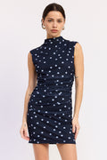 Meadow Mini Dress in Navy Polka Dot - styled outfit full length view
