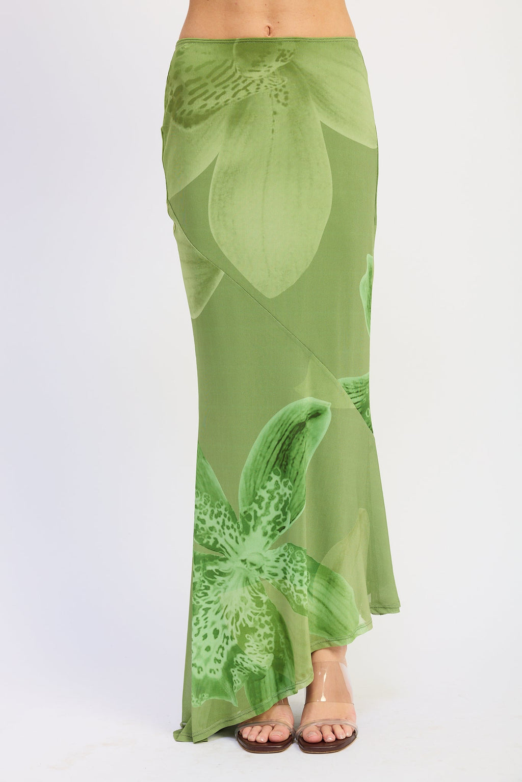 Seraphine Maxi Skirt in Green Floral - styled outfit full length view