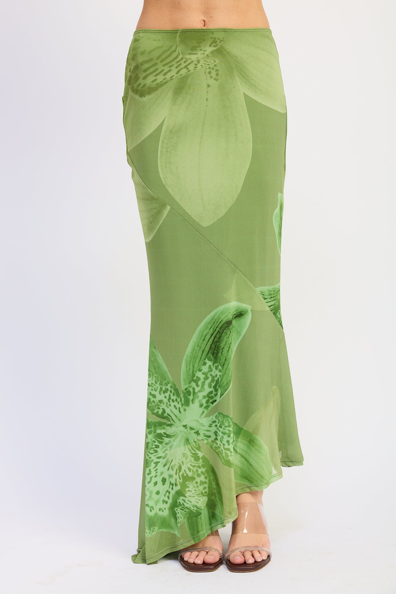 Seraphine Maxi Skirt in Green Floral - styled outfit full length view