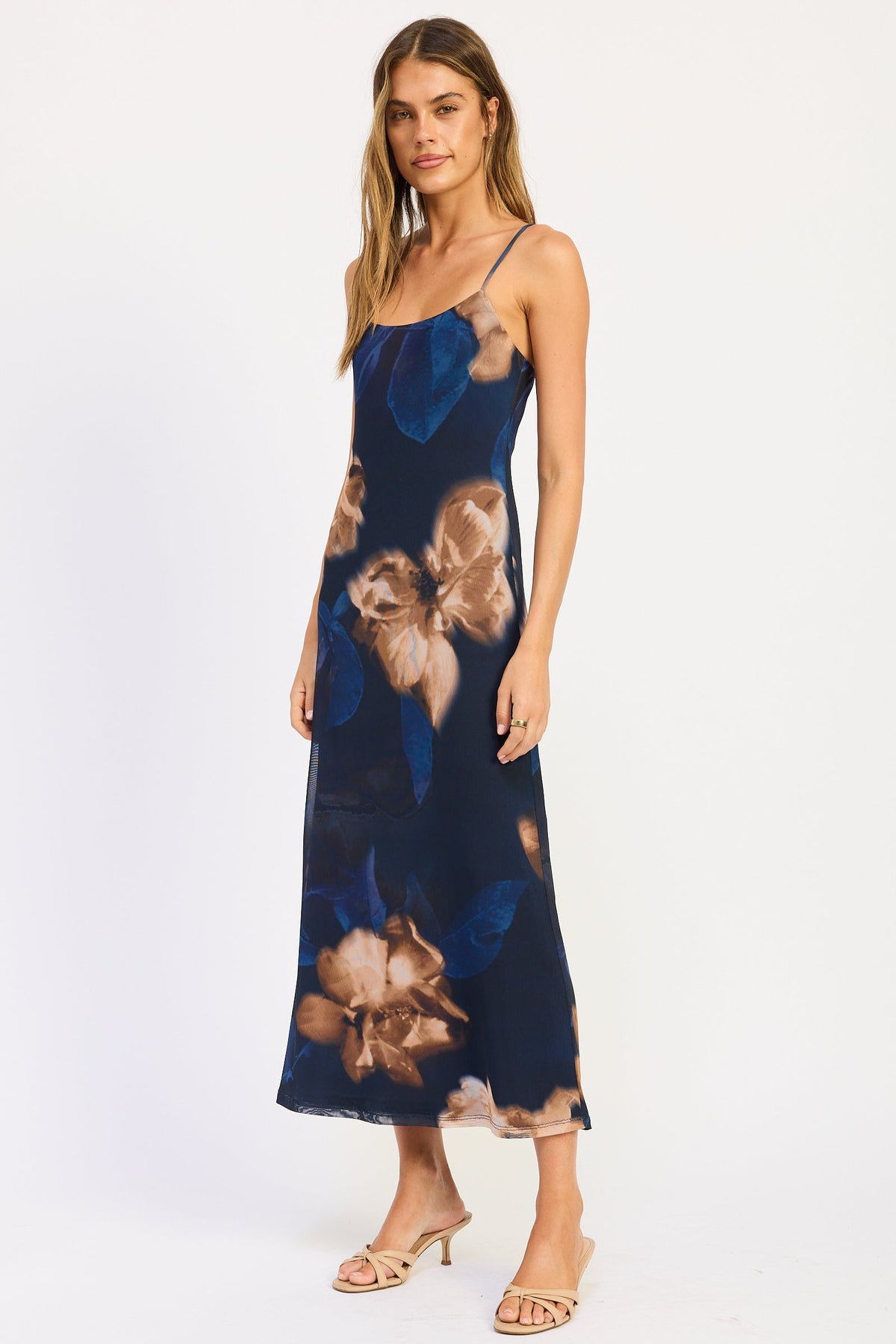 Isadora blue floral strappy mesh maxi dress - view 2