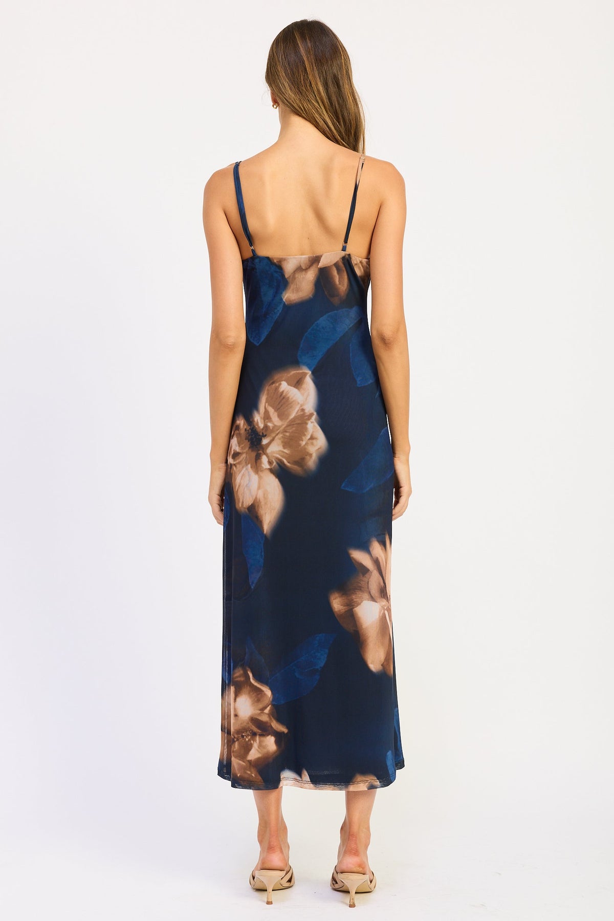 Isadora blue floral strappy mesh maxi dress - view 3