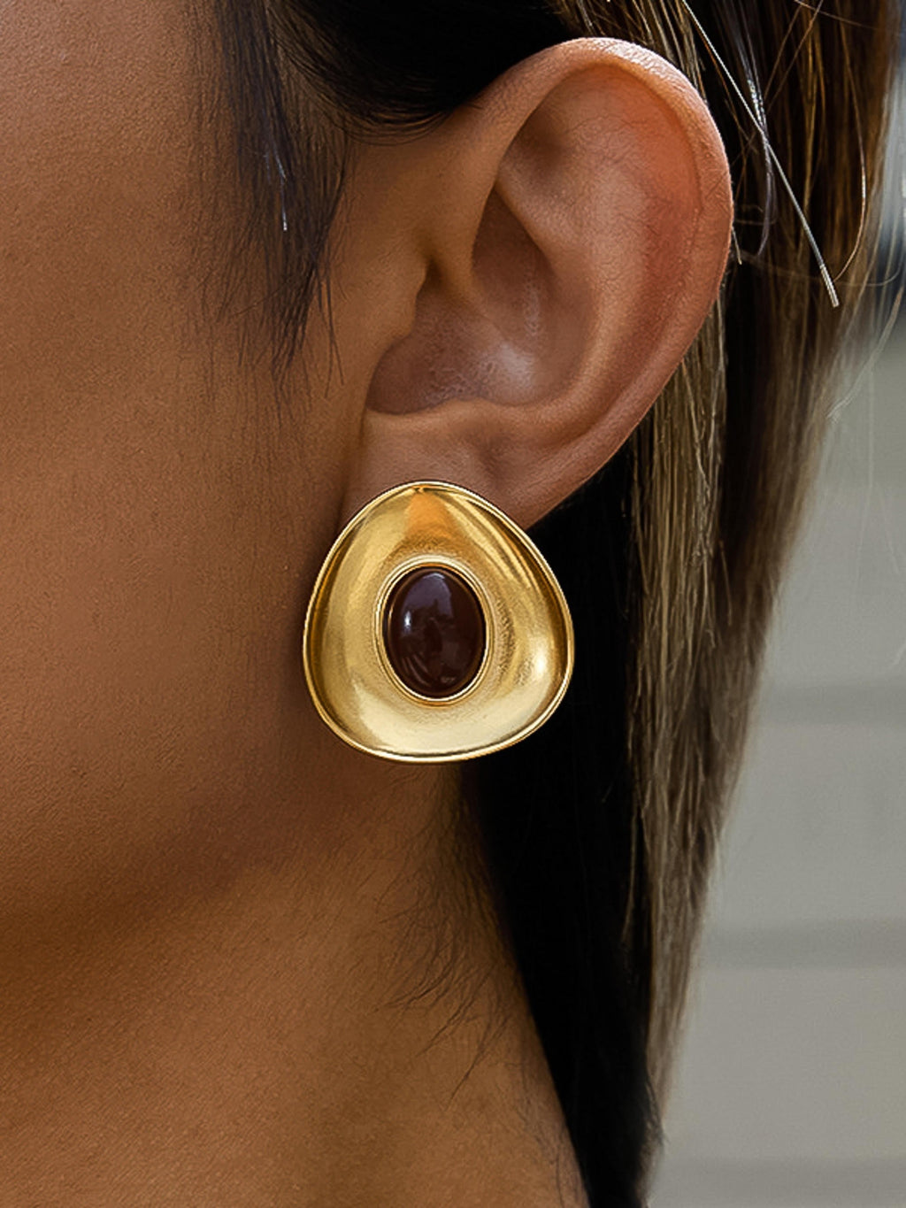 Molten Stud Earrings - styled on model