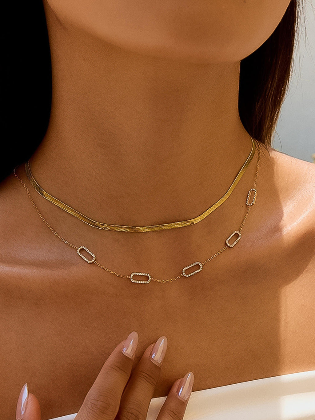 Nave Necklace - close up of crystal paved links
