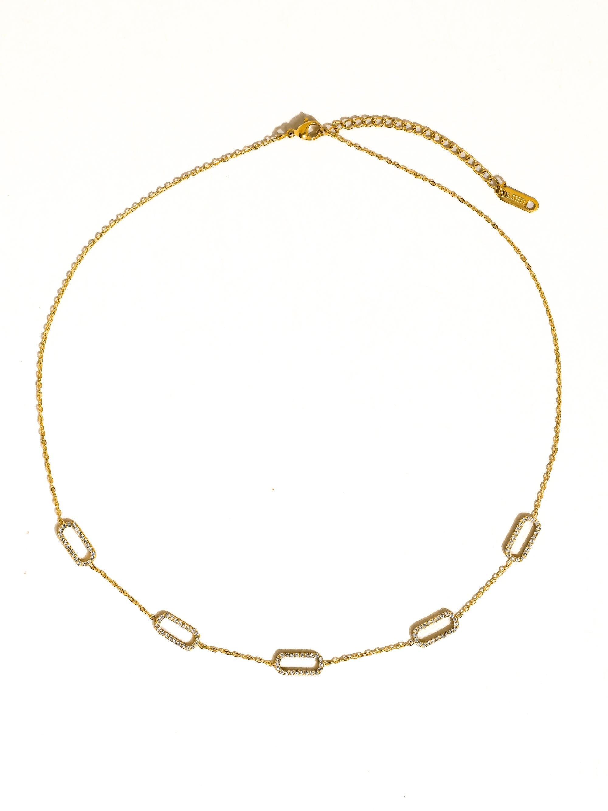 Nave Necklace in Gold - crystal paved paperclip chain dainty necklace