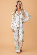 Christmas Plaid Gingerbread Pajama Set in pink, front view