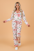 Christmas Stripe Trim Pajama Set in white, front view
