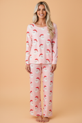 Christmas Santa Raglan Pajama Set in pink, front view
