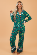 Christmas Candy Cane Pajama Set in green, front view