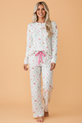 Christmas Patchwork Henley Pajama Set in white, front view