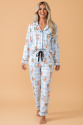 Christmas Plaid Ruffle Pajama Set in sky blue, front view