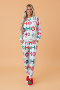 Christmas Ho Ho Ho Pajama Set in multicolor, front view