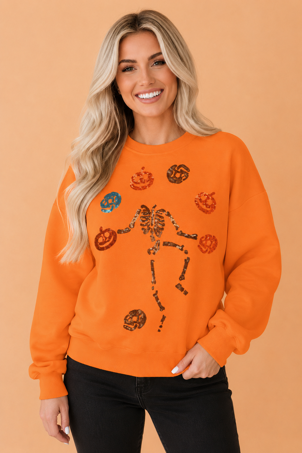 Halloween Sequin Dancing Critters Crewneck Sweatshirt, front view