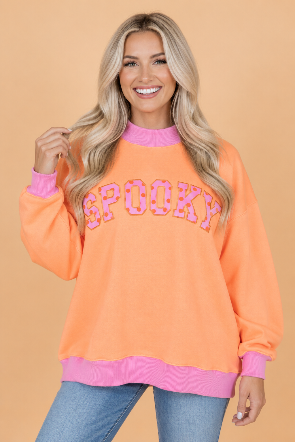 Halloween SPOOKY Polka Dot Letter Print Sweatshirt, front view