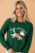 Christmas Dog Embroidered Sweater in blackish green, front view