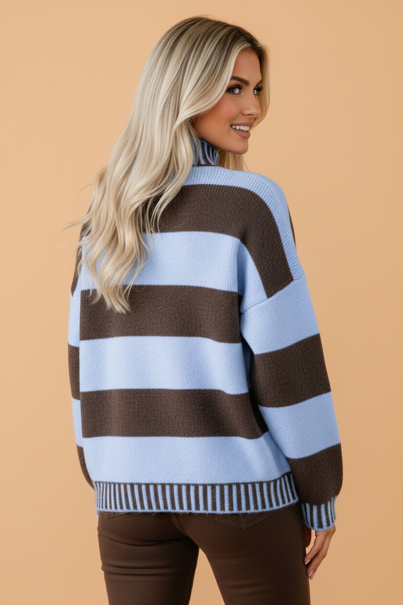 Stripe Contrast Mock Neck Sweater - detail view