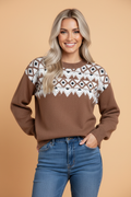 Geometric Fair Isle Drop Shoulder Pullover Sweater - front view