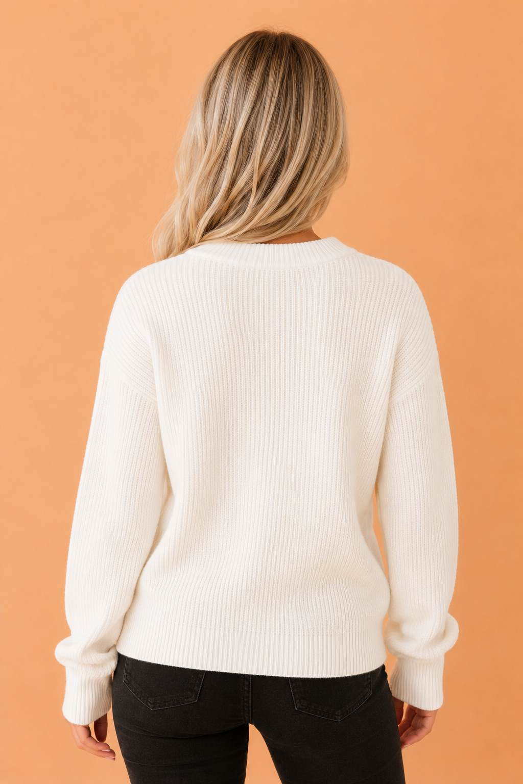 Merry Christmas Wreath Ribbed Round Neck Sweater, detail view