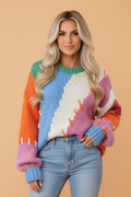 Colorblock Patchwork Oversized Sweater in bonbon, front view