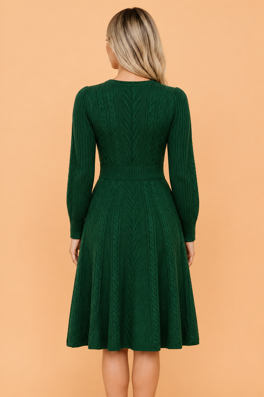 Velvet Bow Cable Knit Mini Sweater Dress in blackish green, detail view
