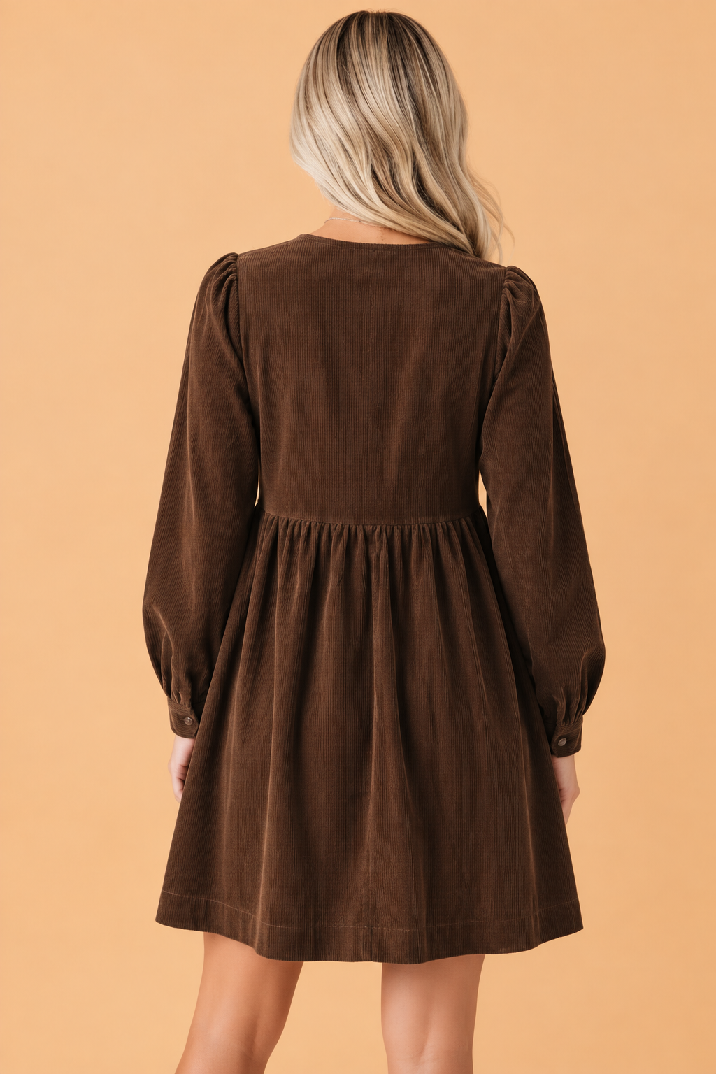 Bow Tie Front Corduroy Mini Dress - detail view