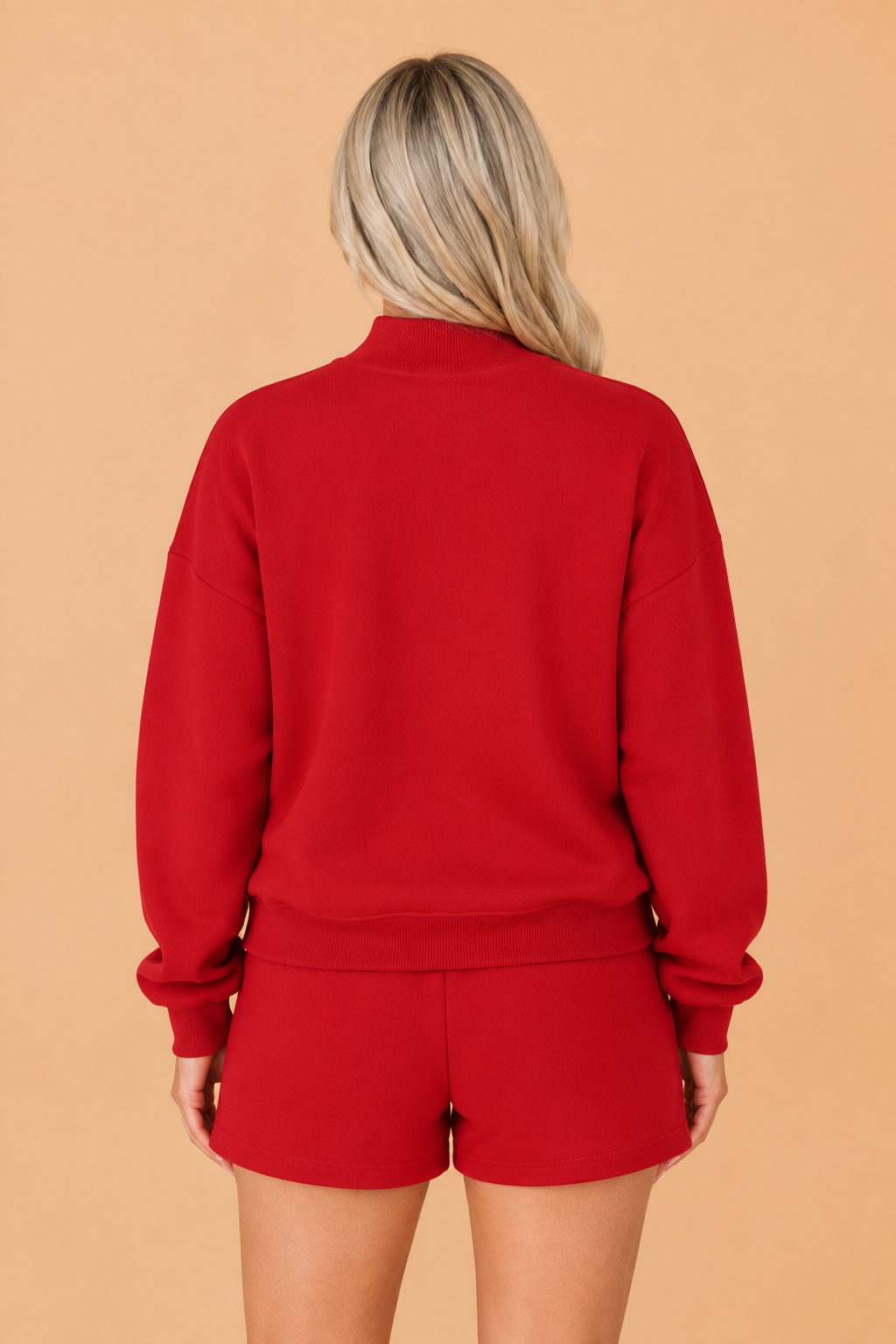 Christmas Letter Print Sweatshirt & Shorts Set in dark green, coffee and red, back view