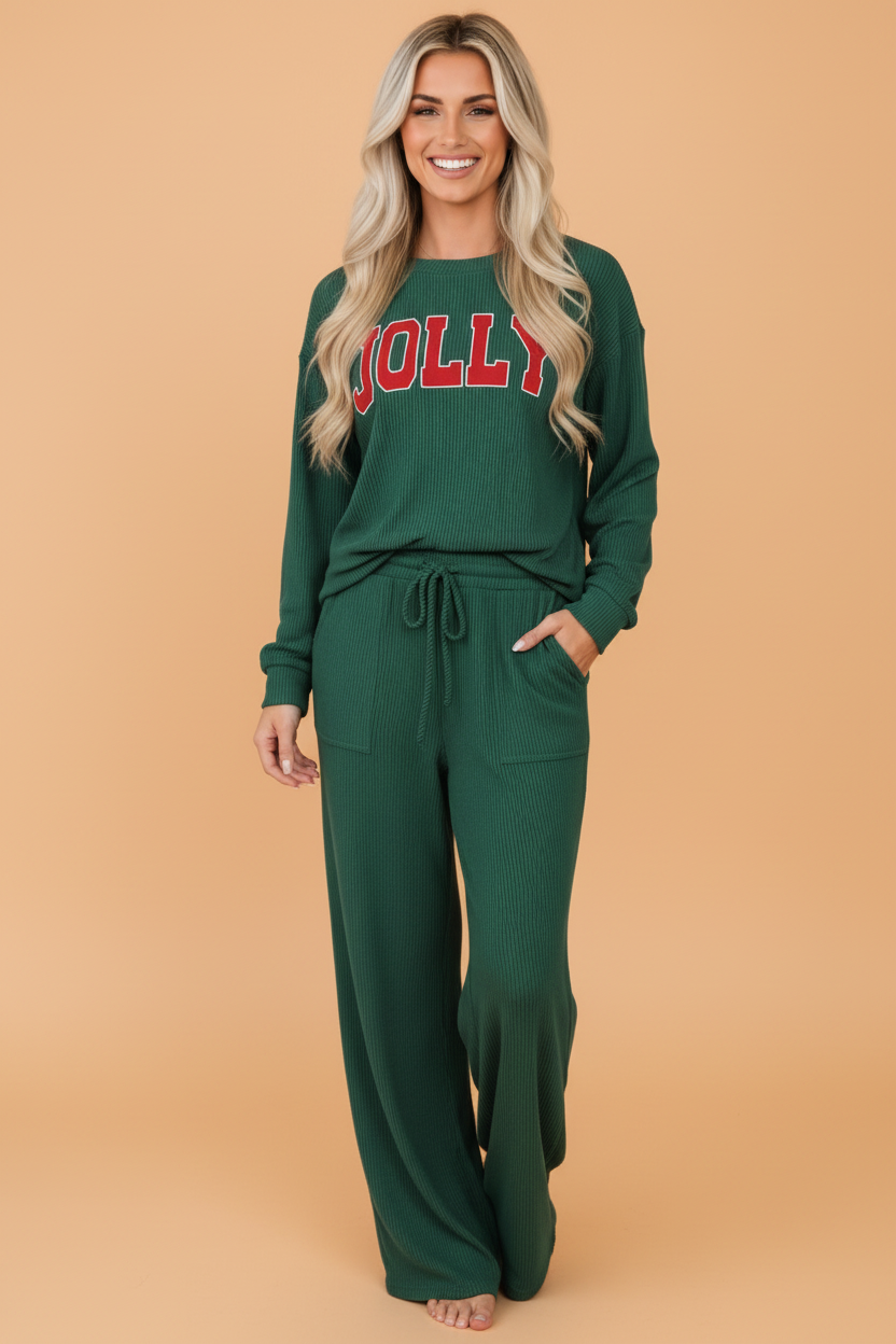 Christmas Corded Knit Top & Pants Set