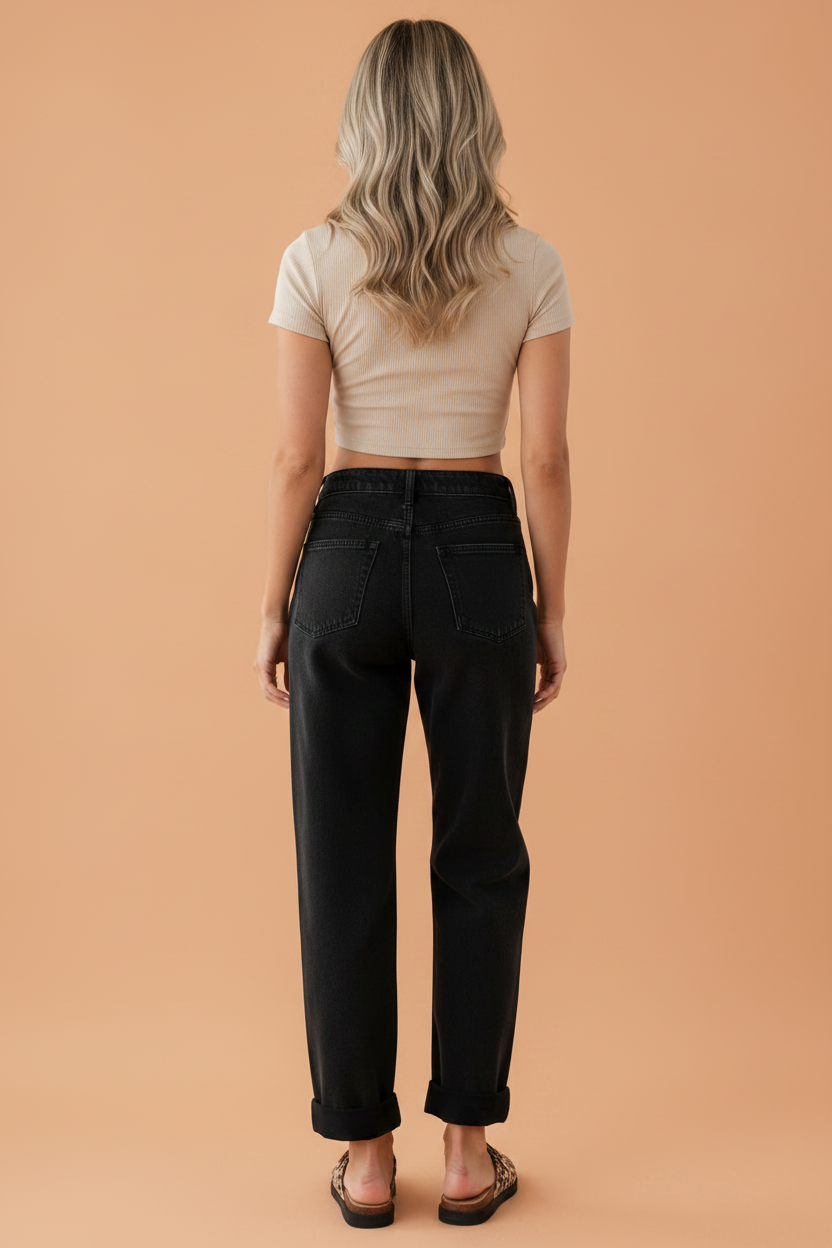 Denim Studded Straight Leg Jeans in navy blue, detail