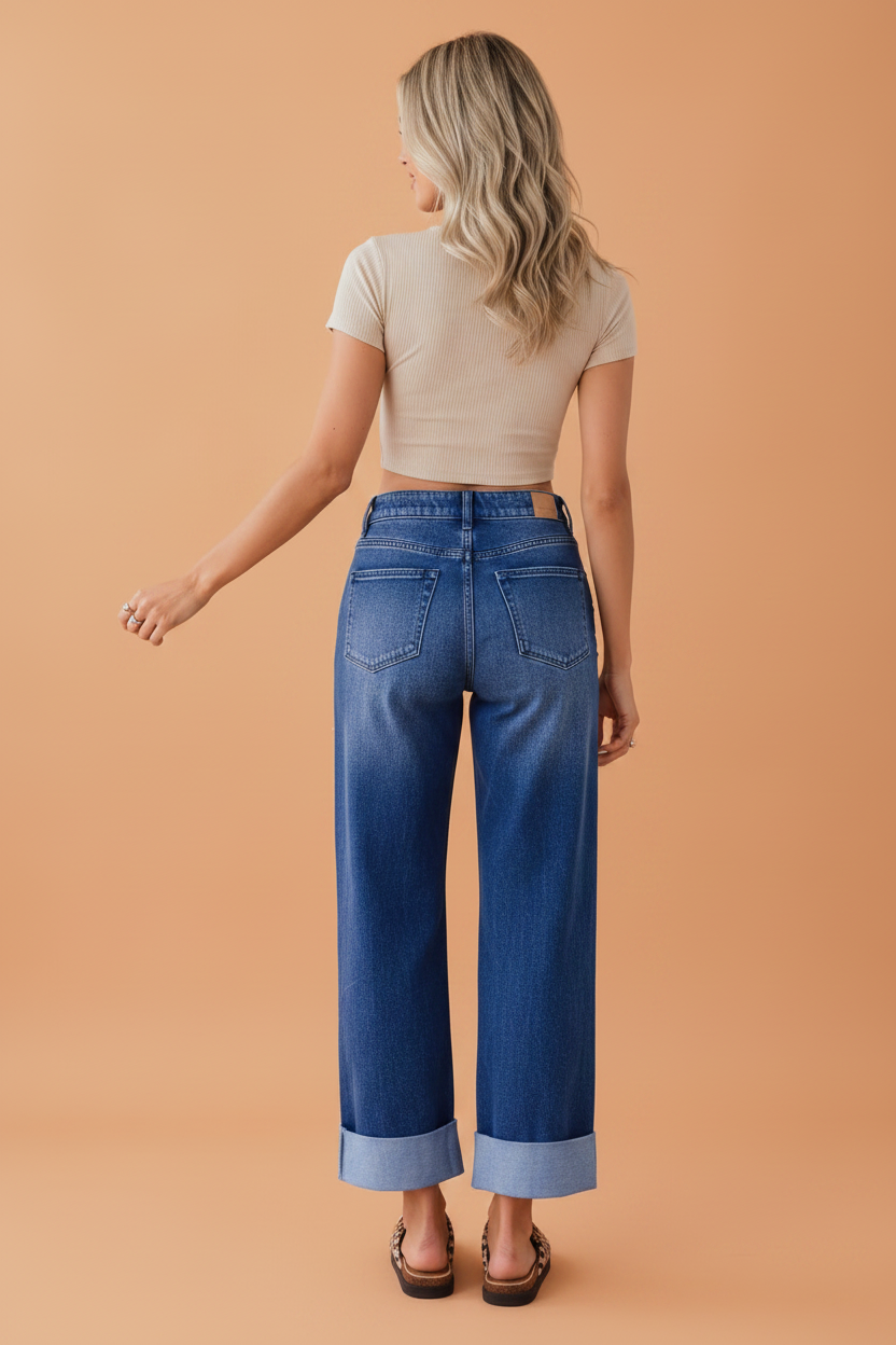 Denim Studded Straight Leg Jeans in black, detail